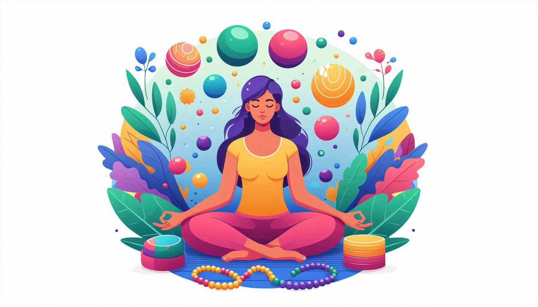 An illustration of a woman meditating to manage stress